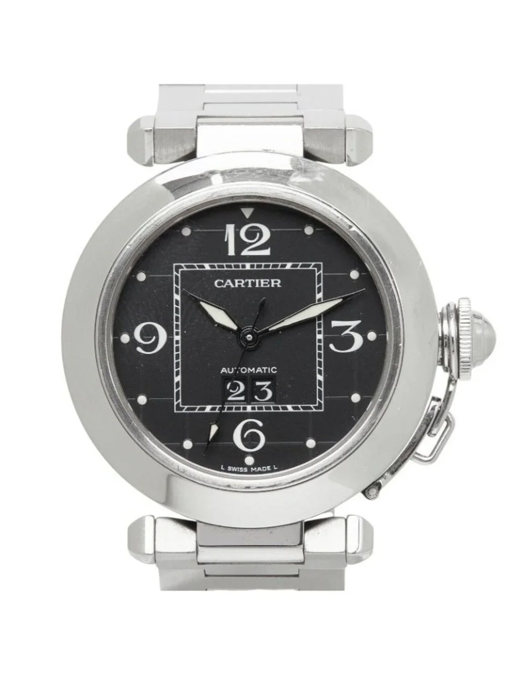 Cartier Pasha C Big Date Watch Black Silver Stainless Steel